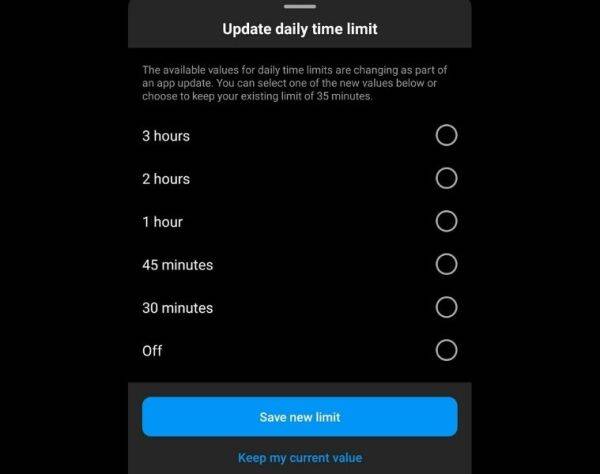 Instagram rolls out new time limit values for daily app usage