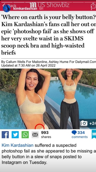 Kim Kardashian IG belly button article