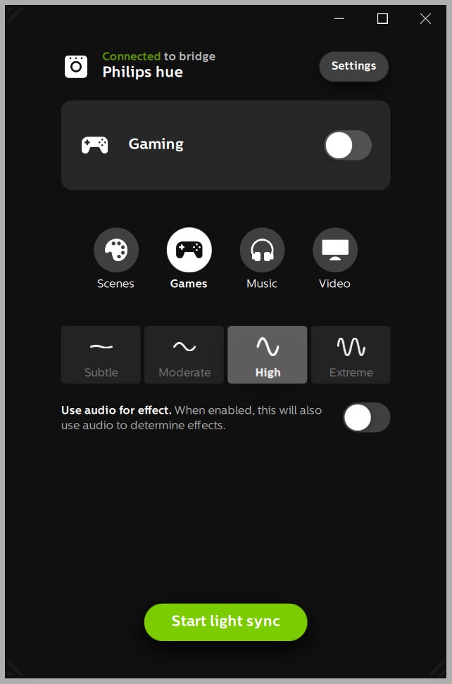Screenshot of Philips Hue app