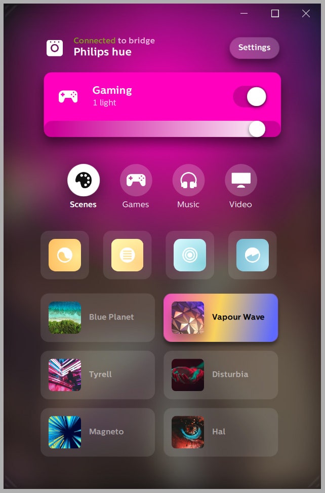 Screenshot of Philips Hue app