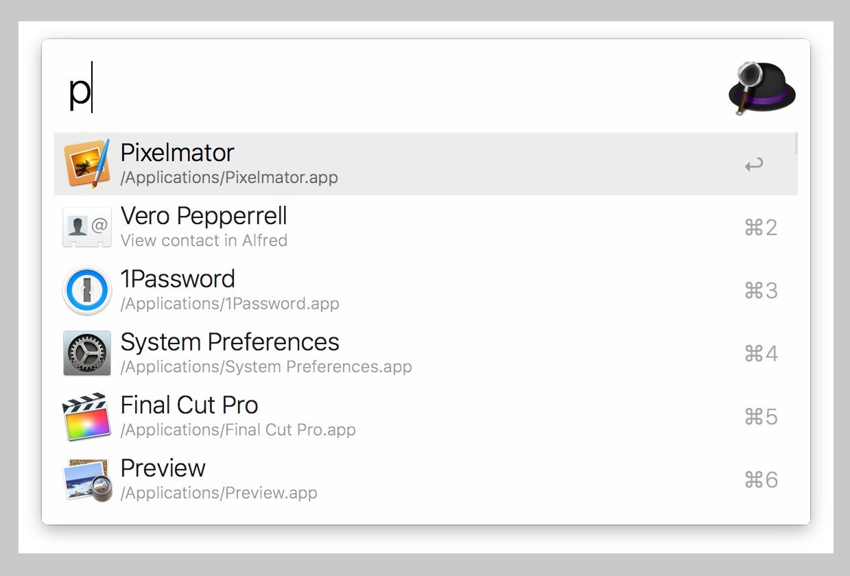 Screenshot of Alfred search app for Mac