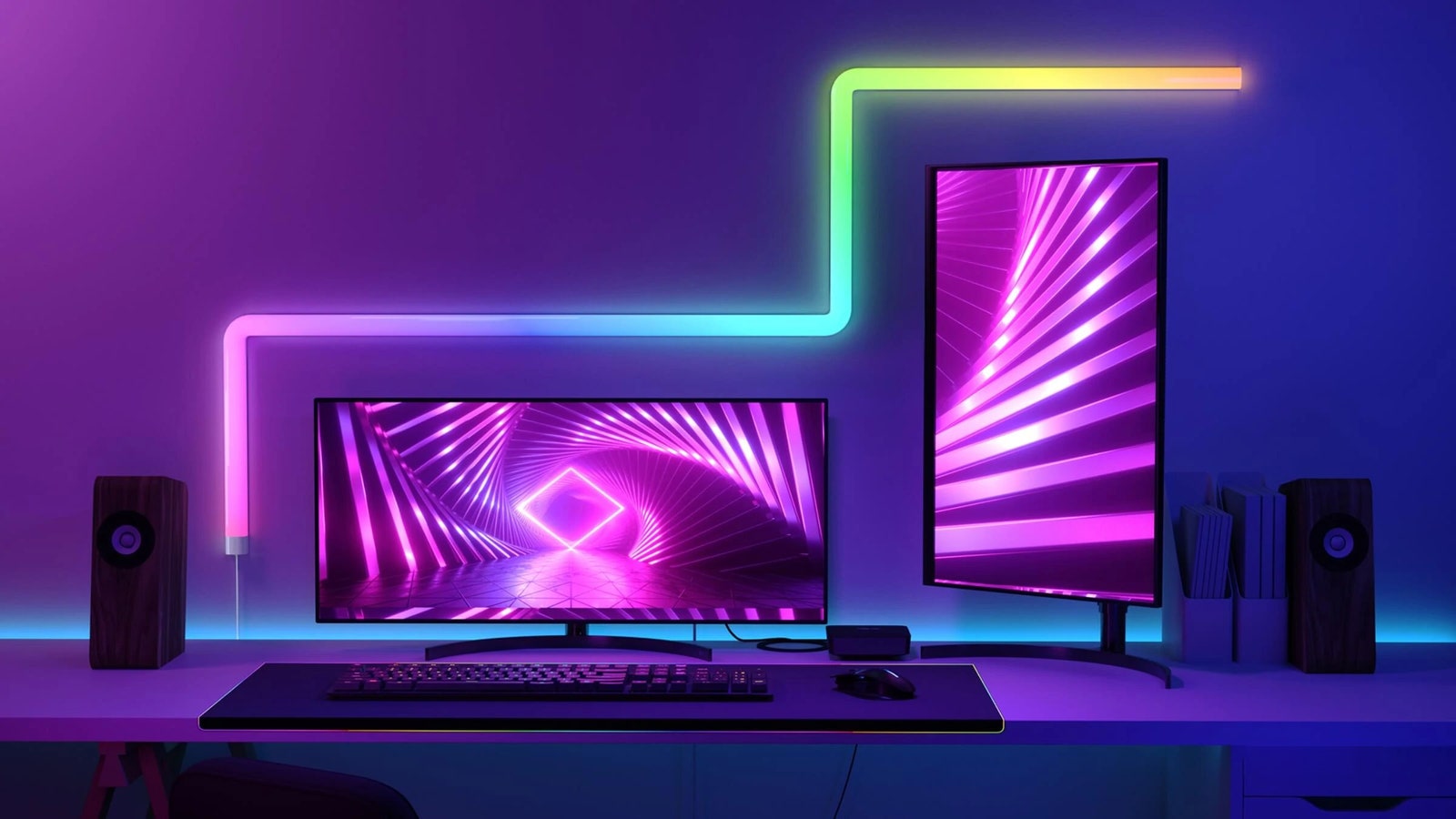 Govee Glide Wall Lights above gaming computers