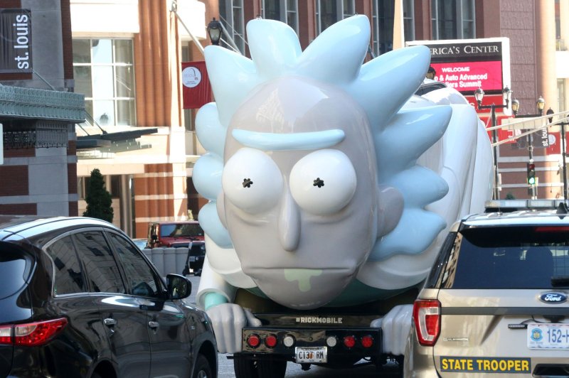 The animated adult comedy show 'Rick and Morty' has been a huge hit for the Cartoon Network's 'Adult Swim' programming block at night and has become a cultural touchstone, too, as seen by an oversized float of one of the cartoon characters in St. Louis in 2019. Voice actor and series co-creator Justin Roiland is now facing several felony charges stemming from a 2020 incident. File Photo by Bill Greenblatt/UPI