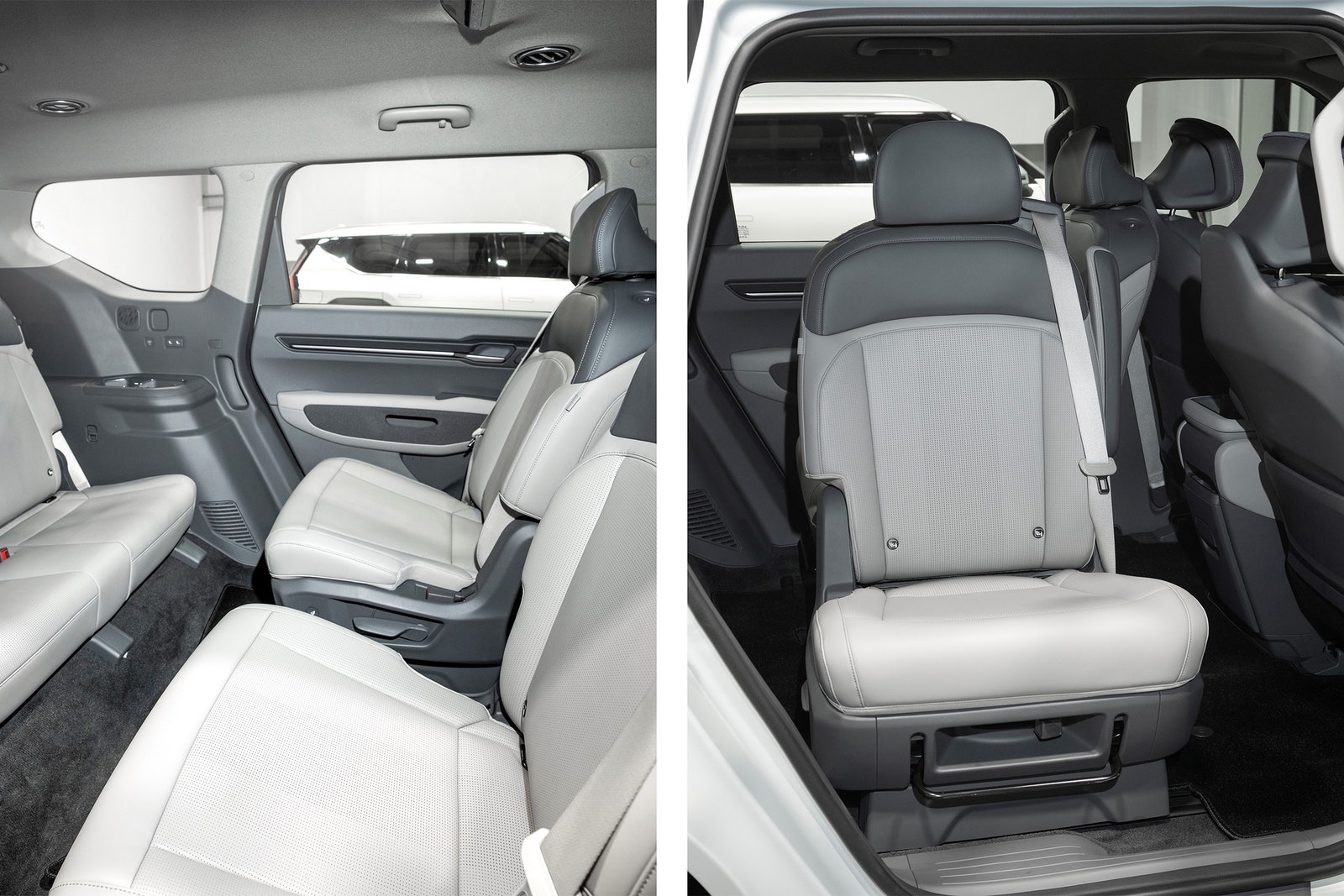 The EV9s seats can swivel so rows face each other or allow easy access to the cabin.