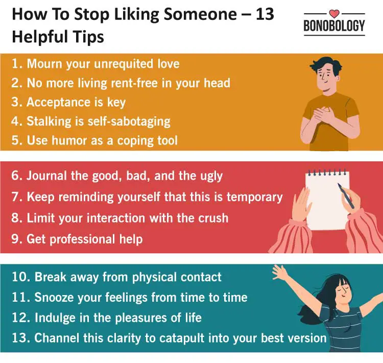 How to stop liking someone – 13 helpful tips infographic on how to stop liking someone