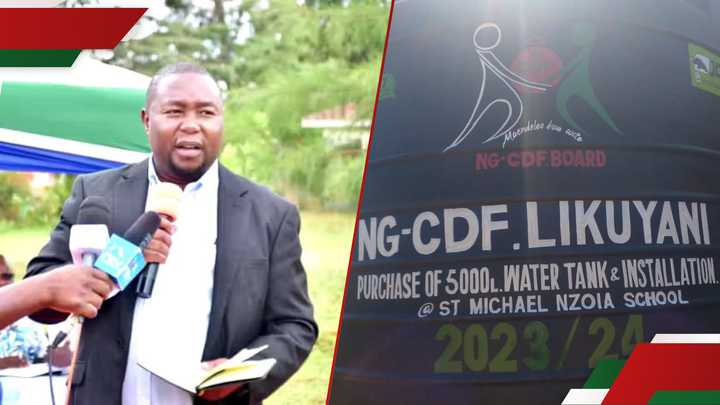 Collage of Likuyani MP Innocent Mugabe (left) and a project funded by NK-CDF (right). Collage of Likuyani MP Innocent Mugabe (left) and a project funded by NK-CDF (right).