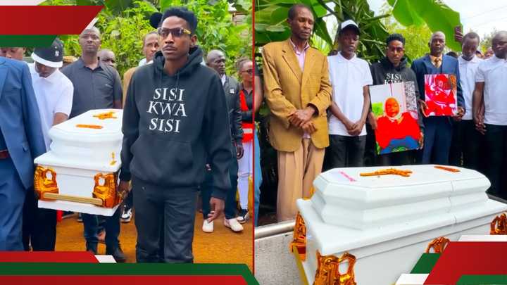 Eric Omondi comforted a Gatundu family as they buried their baby. Eric Omondi comforted a Gatundu family as they buried their baby.