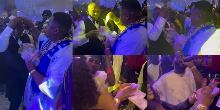Cubana Chief Priest and Chioma make money rain at Isreal DMW’s wedding (Video)