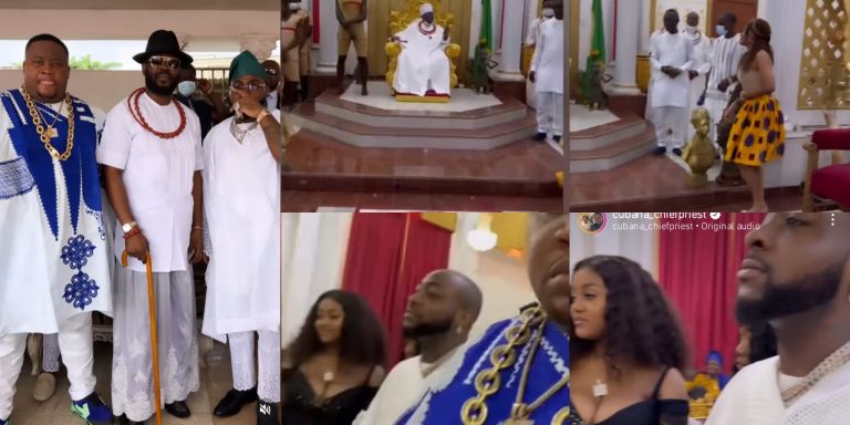 Hilarious reactions as Oba of Benin introduces daughter to Davido (Video)