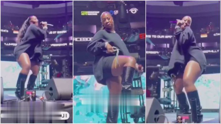 Tems thrills fans as she shyly shakes huge backside on stage (video)