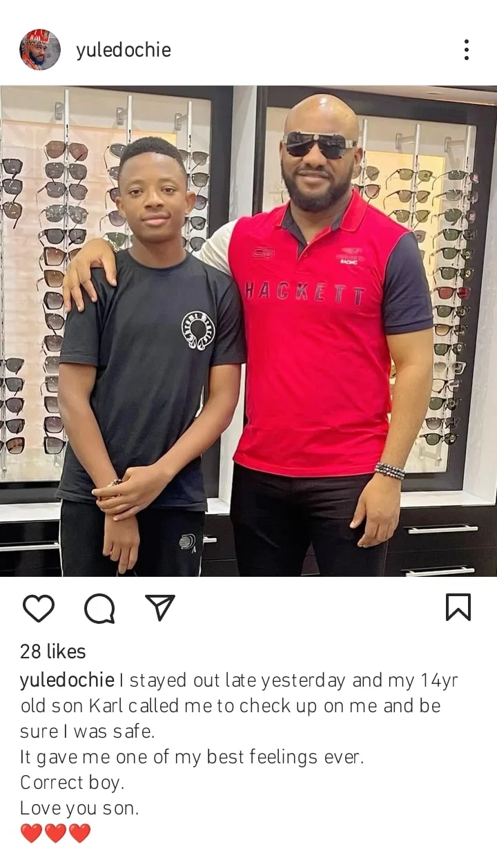 Yul Edochie reveals what his son did when he stayed up late at night