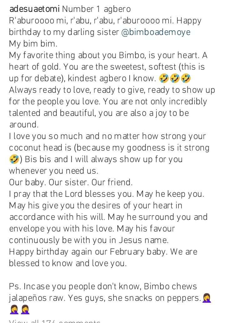 Adesua Etomi showers love on Bimbo Ademoye as she turns 32