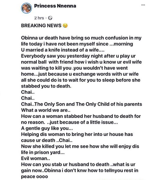Lady accused of stabbing her husband to death in his sleep in Anambra 