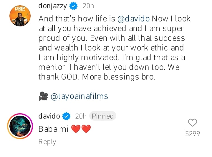 Davido calls Don Jazzy his mentor, he reacts