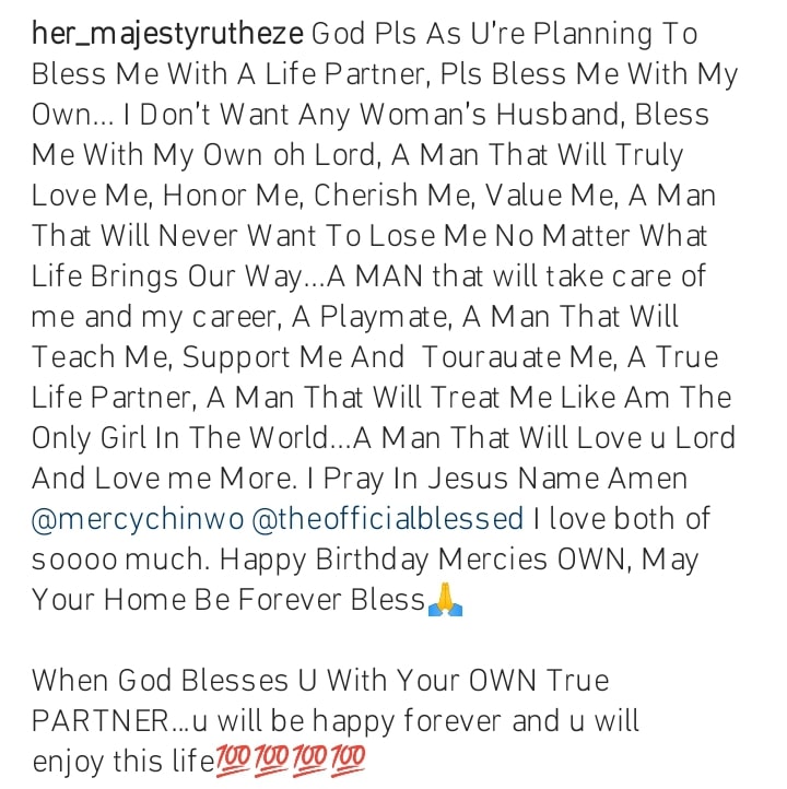 Ruth Eze prays for a partner like Mercy Chinwo's husband