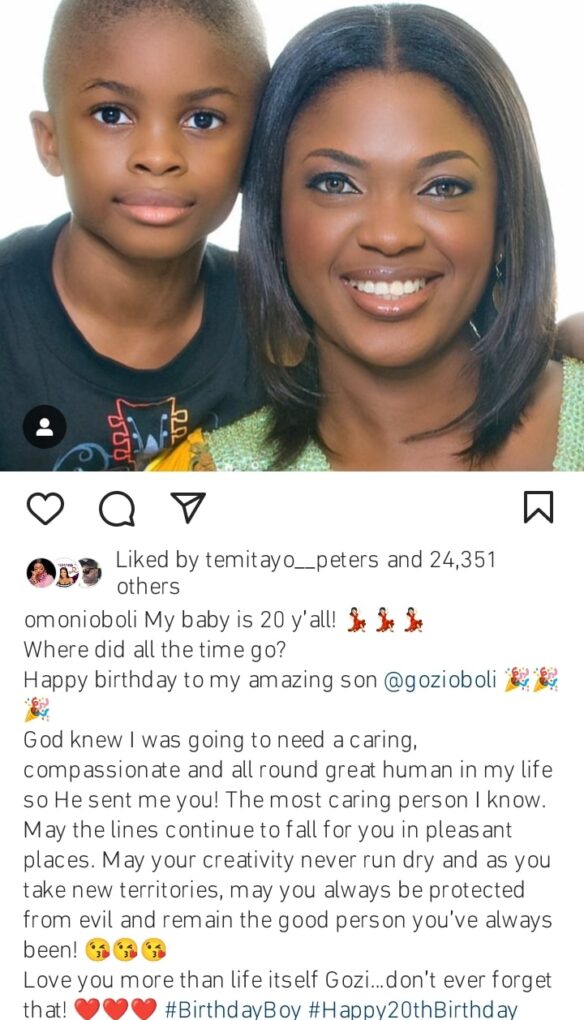 Omoni Oboli celebrates son's 20th birthday