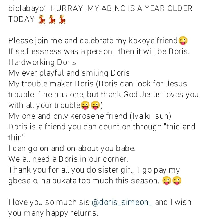 Biola Bayo celebrates Doris Simeon birthday