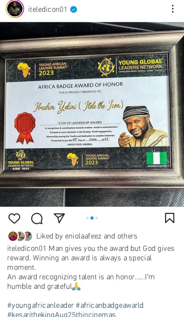 Itele bags Leadership award