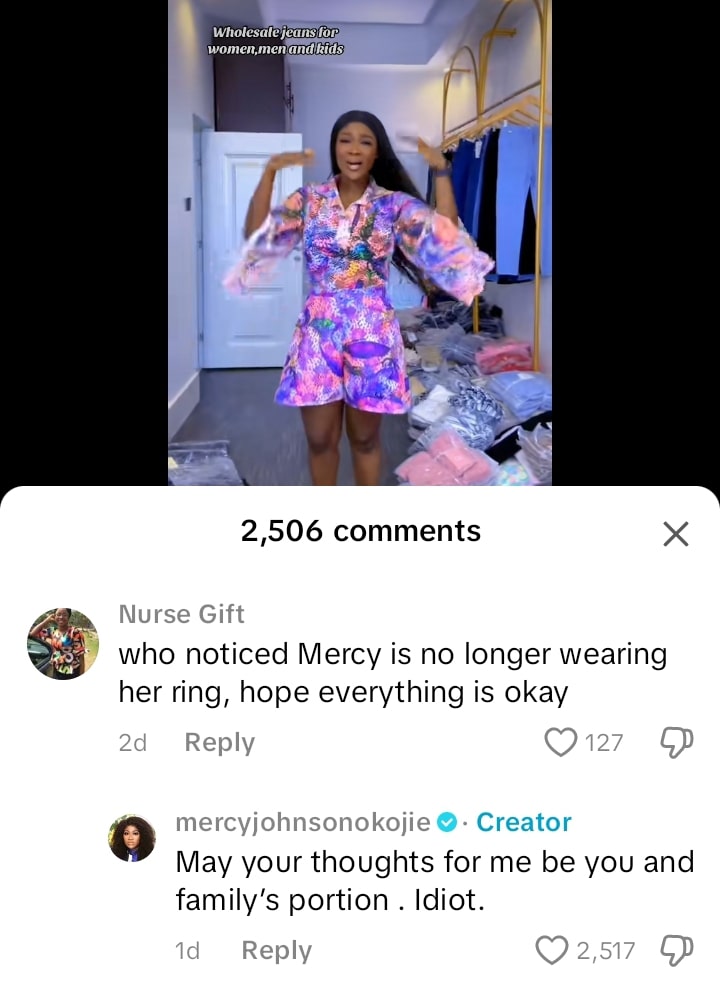 Mercy Johnson replies TikTok fan over her marital status