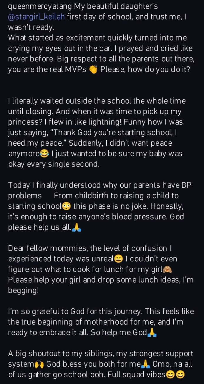 BBNaija Queen emotional as daughter begins school