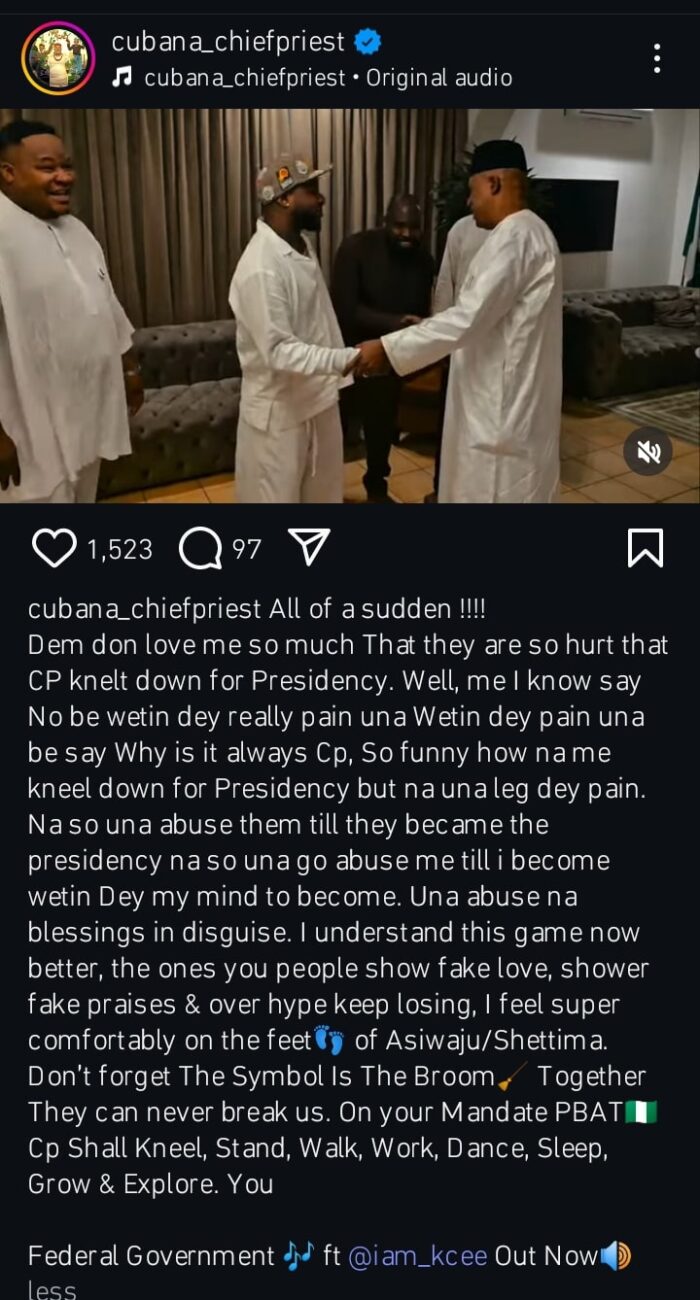 Cubana Chief Priest addresses backlash over president Tinubu