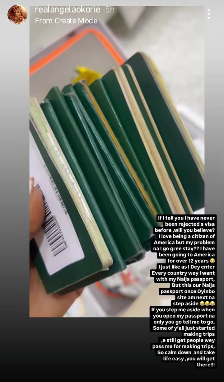 Angela Okorie shows off her many passports