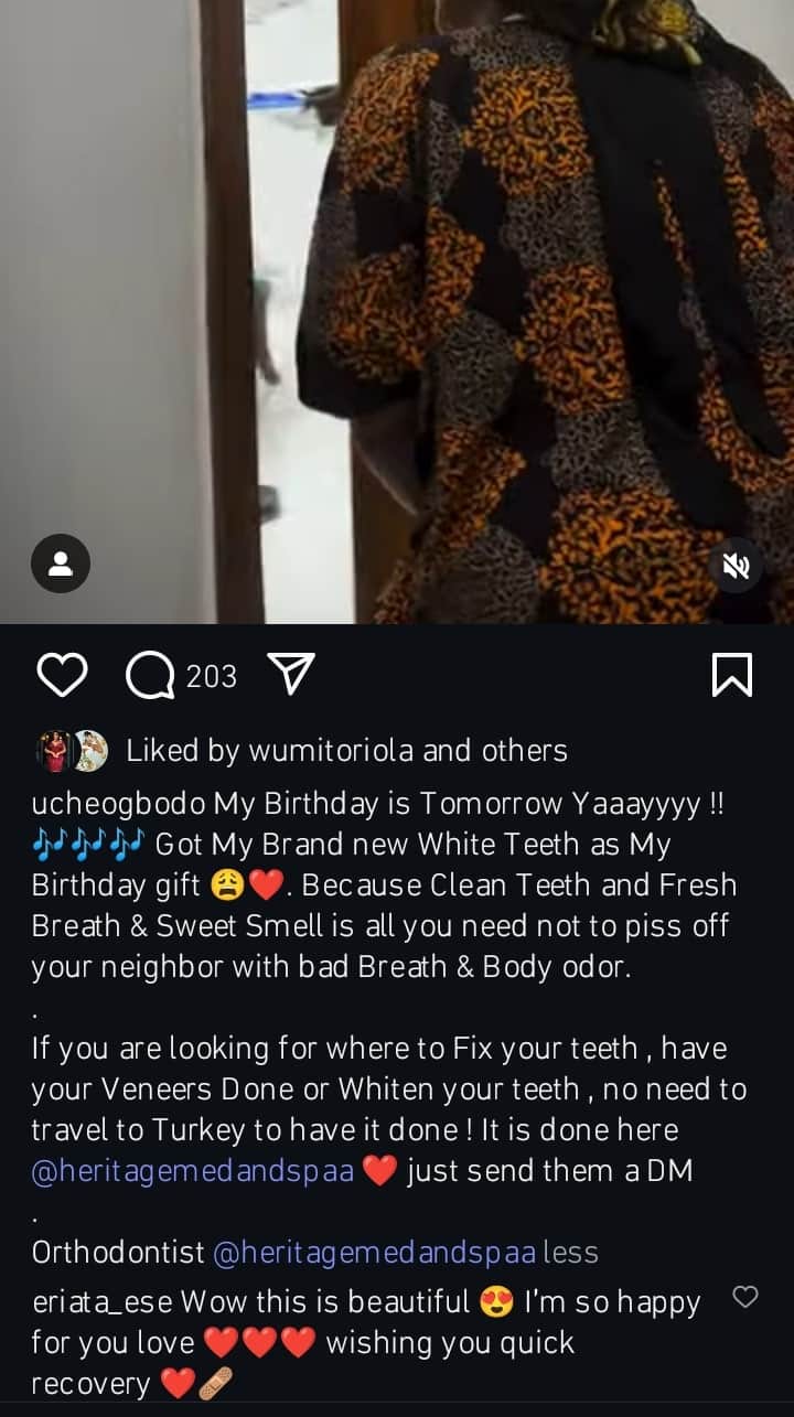 Uche Ogbodo gifts herself a new teeth as birthday gift