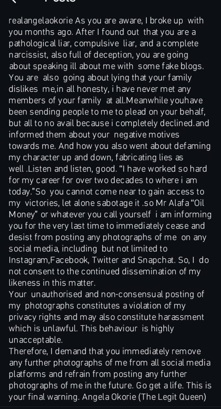 Angela Okorie slams ex for trying to get back with her