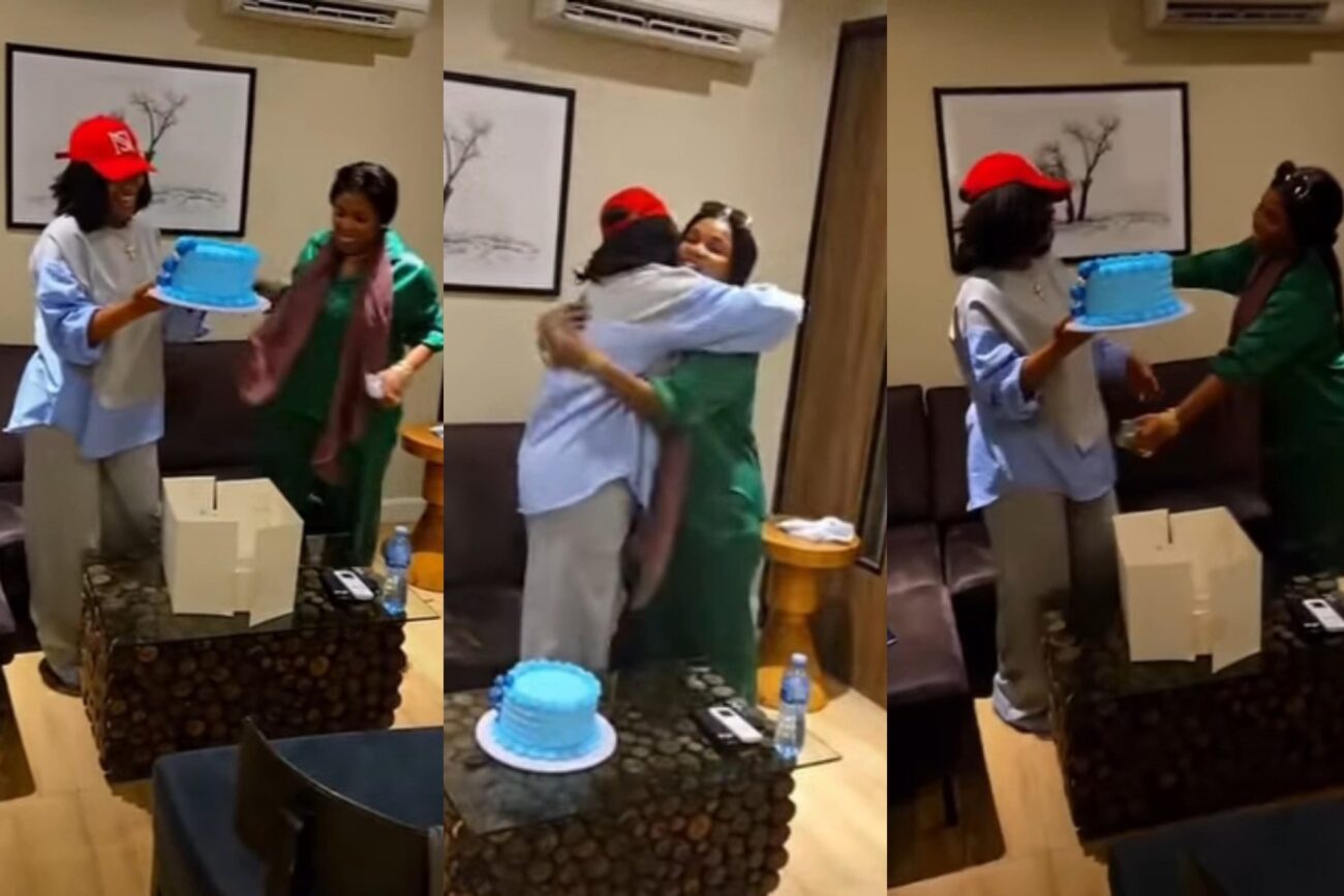 Iyabo Ojo surprises Tonto Dikeh with cake