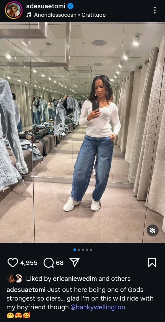Adesua Etomi says she is glad she is on a wild ride with Banky W