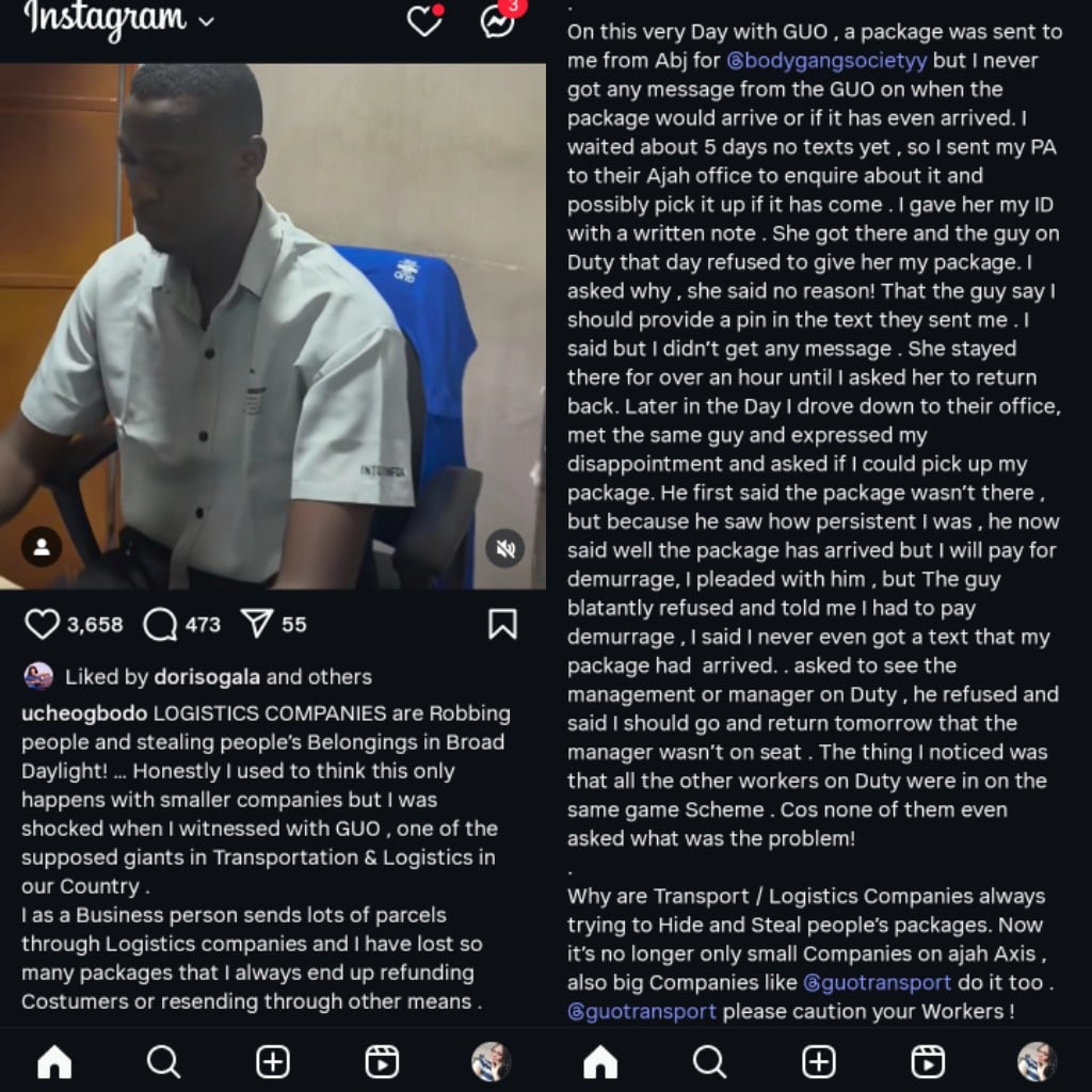 Uche Ogbodo calls out logistics company