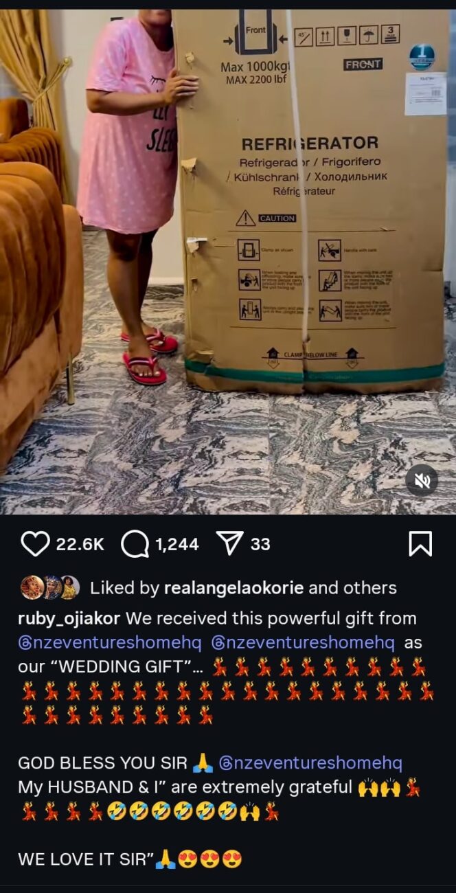 Ruby Ojiakor receives refrigerator