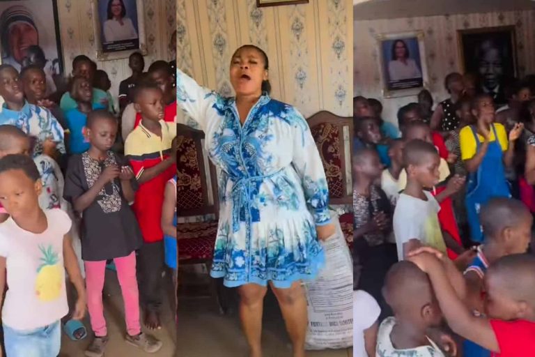 “I went there to tell Jesus thank you” – Ruby Ojiakor visits orphanage home with gifts following wedding (Video)