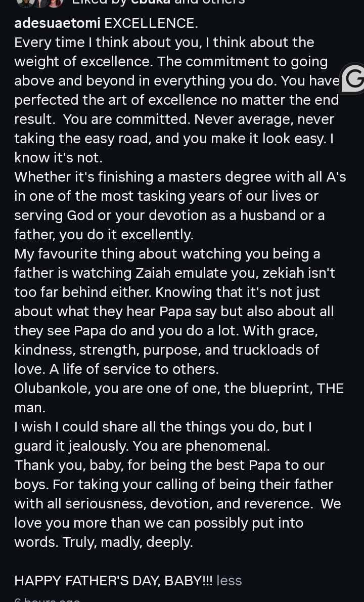 Adesua Etomi celebrates Banky W on Father's Day