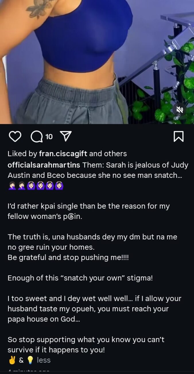 Sarah Martins slams those saying she is jealous of Blessing CEO and Judy Austin