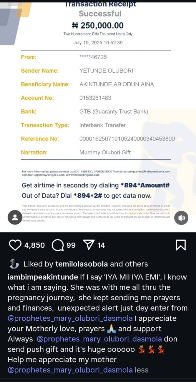 Prophetess Olubori gifts Bimpe Akintunde huge alert