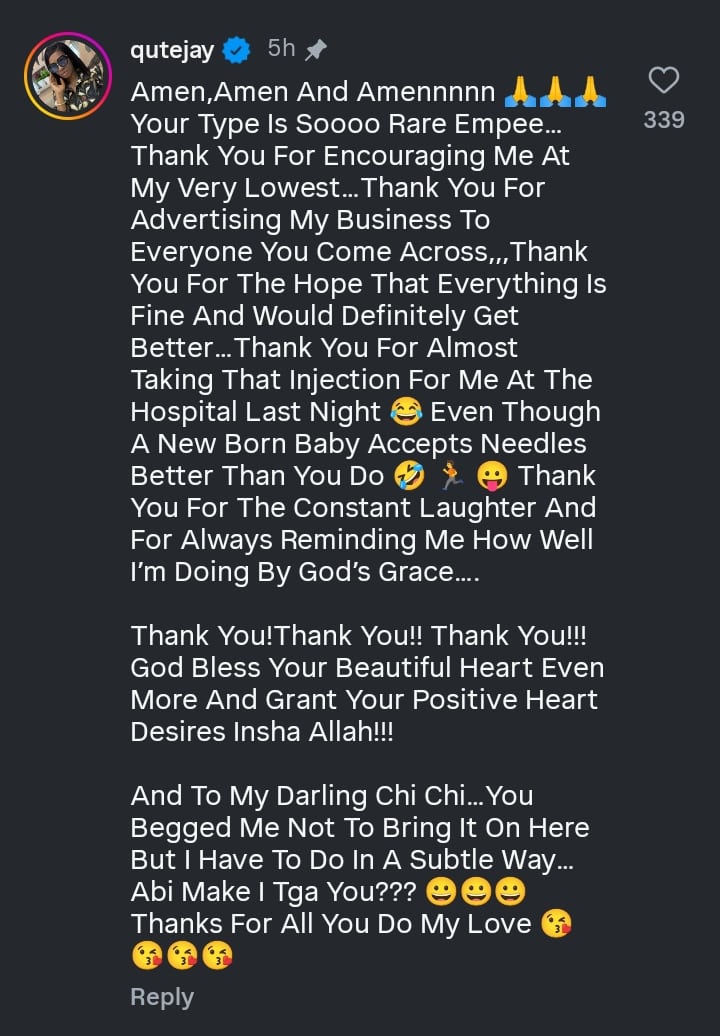 Junior Pope wife appreciate Empress Njamah
