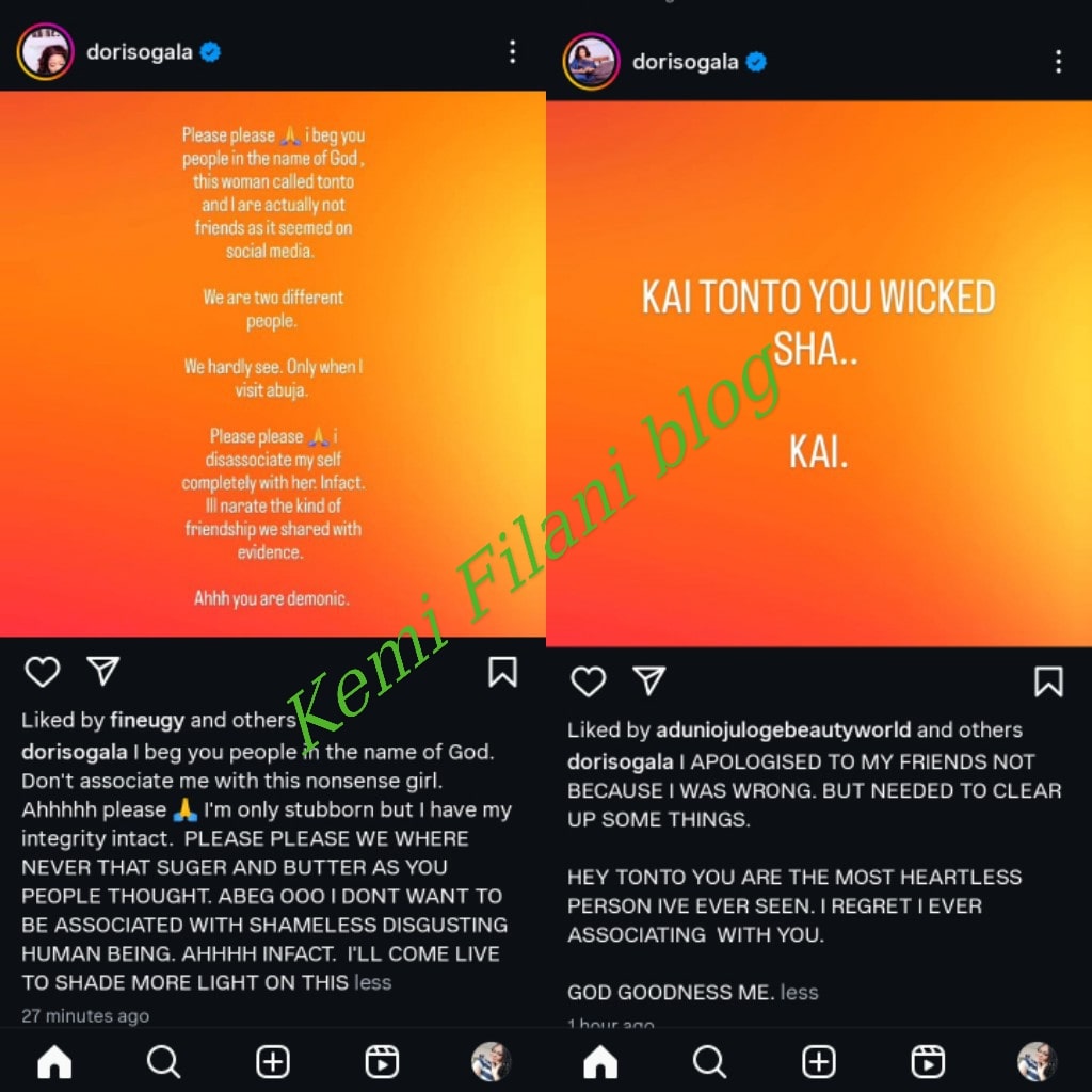 Doris Ogala calls Tonto Dikeh heartless