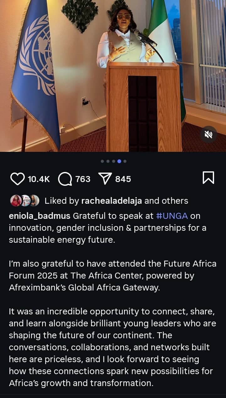 Eniola Badmus speaking at United Nations General Assembly event