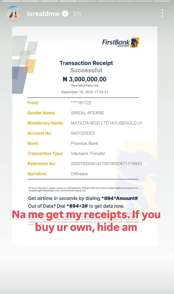 Israel DMW receipts