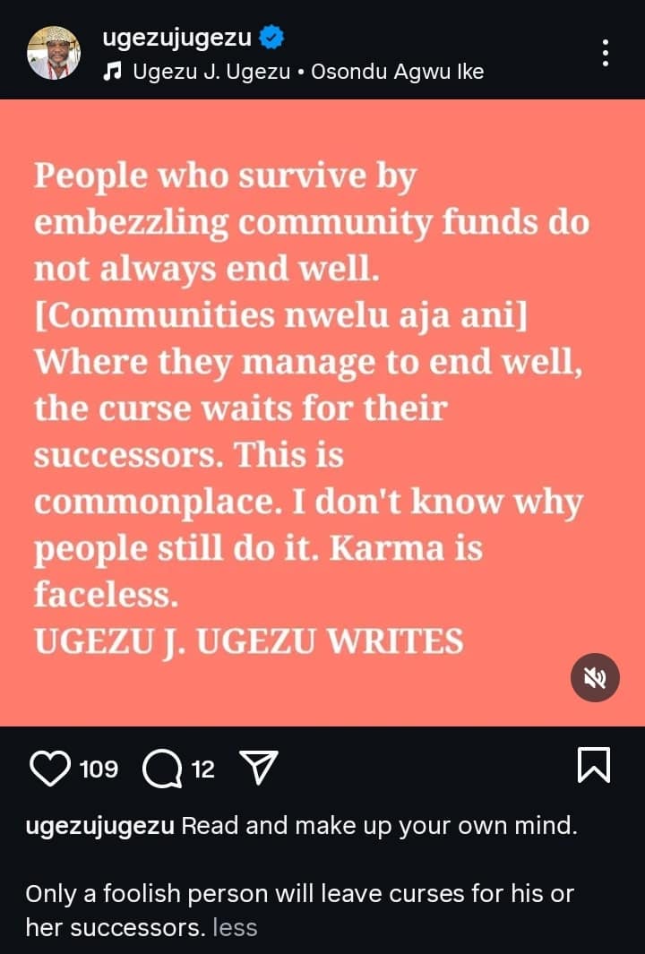 Ugezu Ugezu says those who embezzle don't end well
