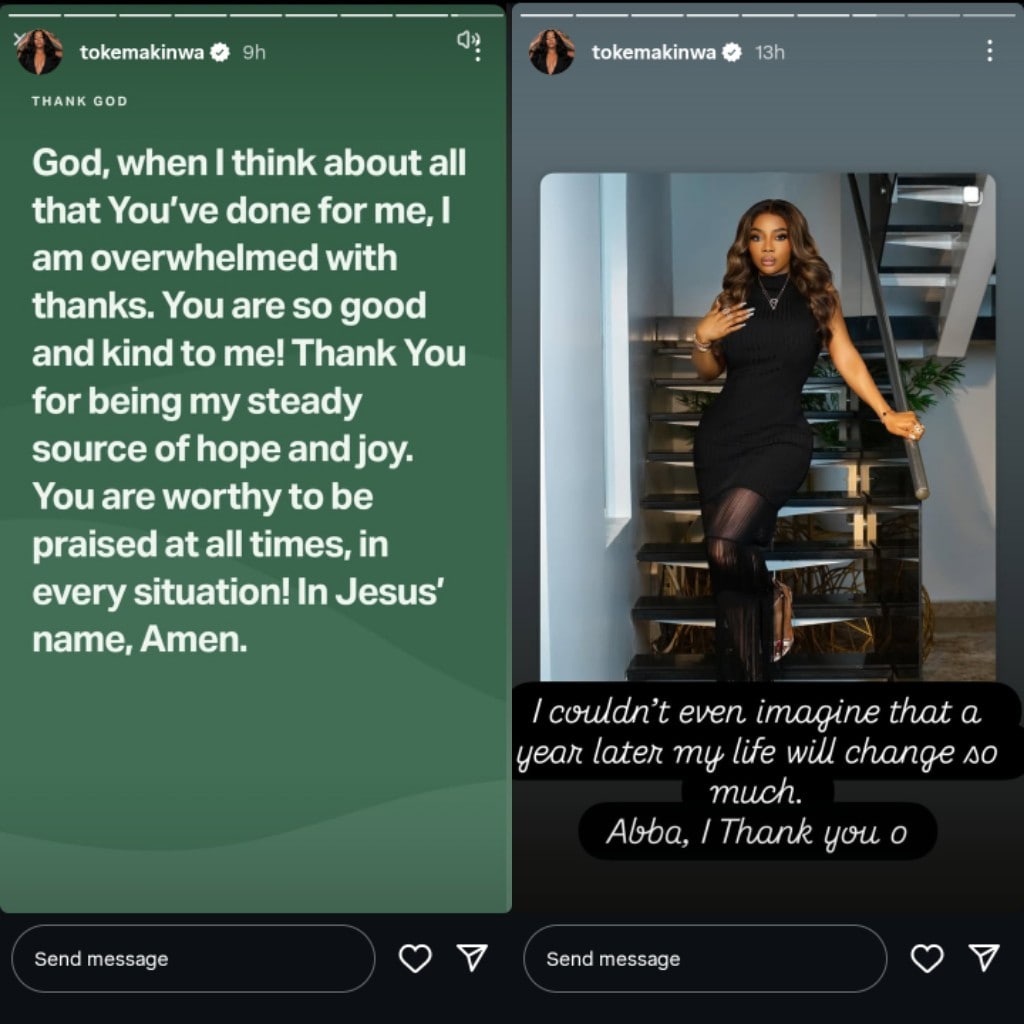 Toke Makinwa appreciates God