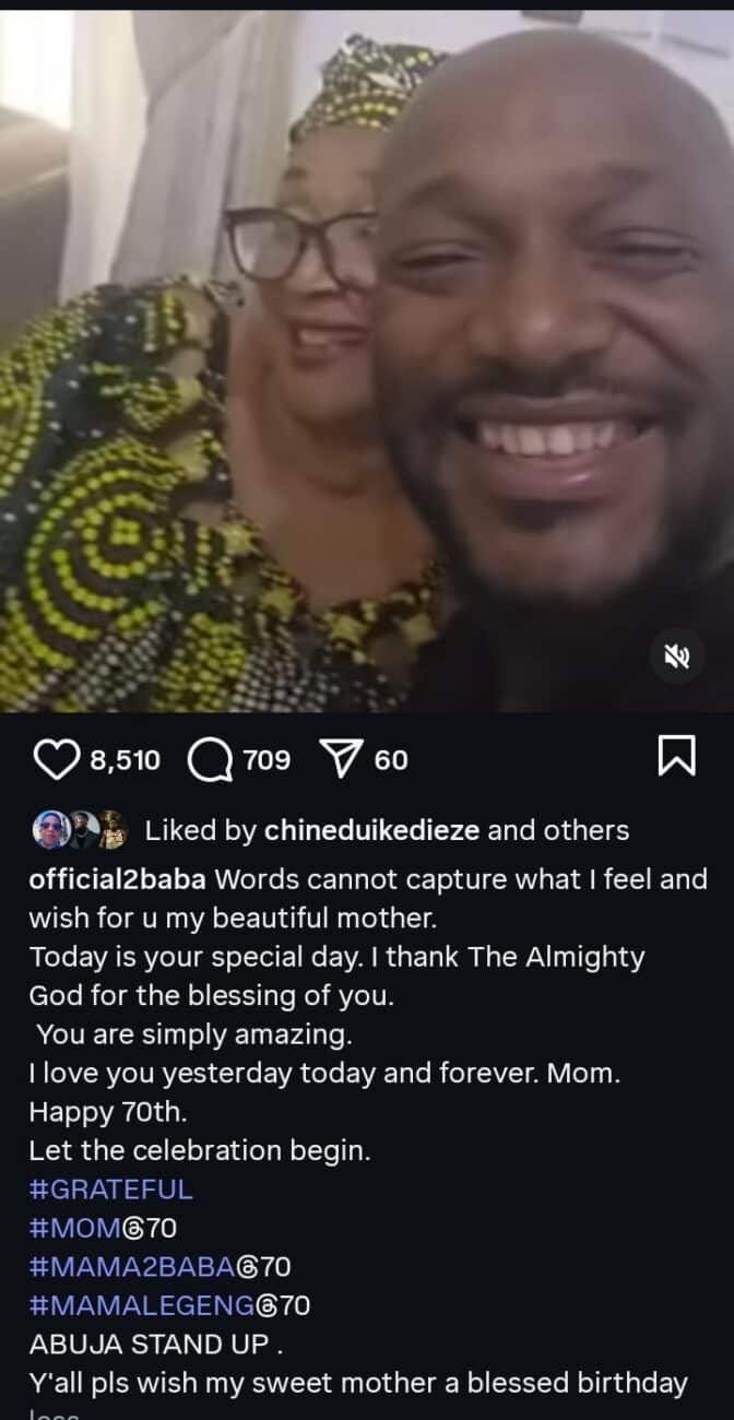 2baba celebrates mother as she turns 70