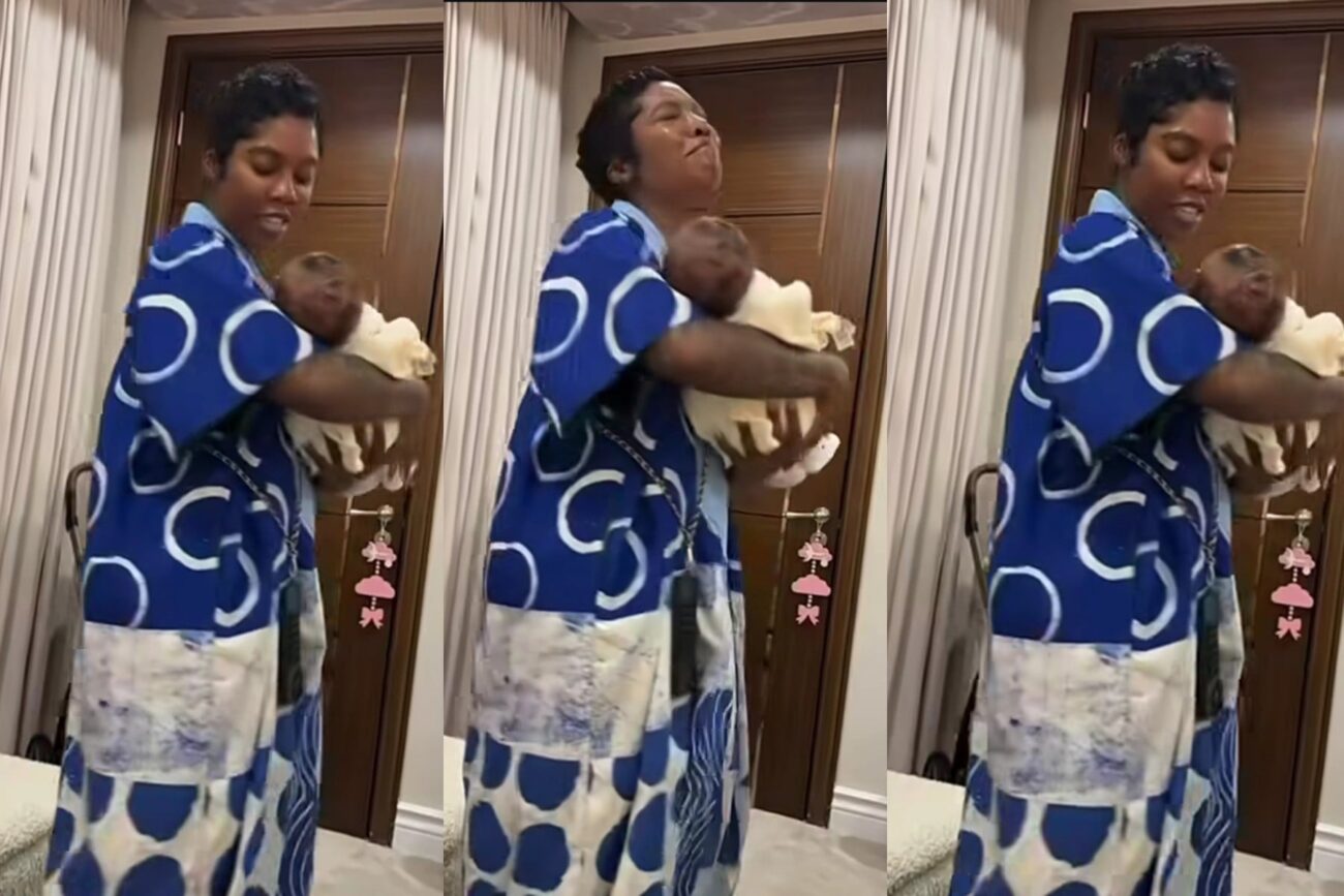 Tiwa Savage and son with Toke Makinwa's daughter
