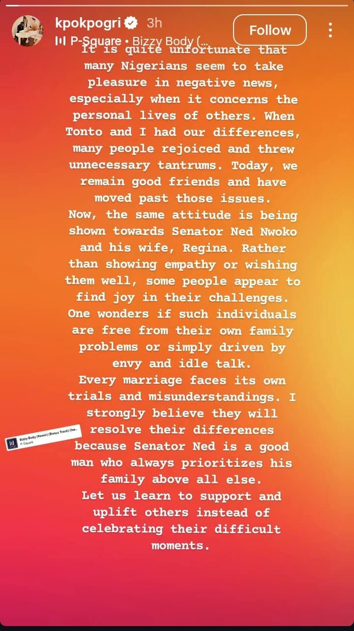 Tonto Dikeh's ex Prince Kpokpogri weighs into Regina Daniels marital drama