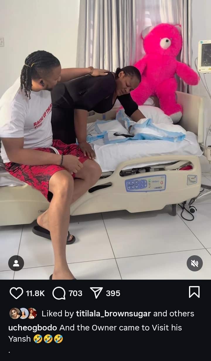 Uche Ogbodo husband visits her after surgery