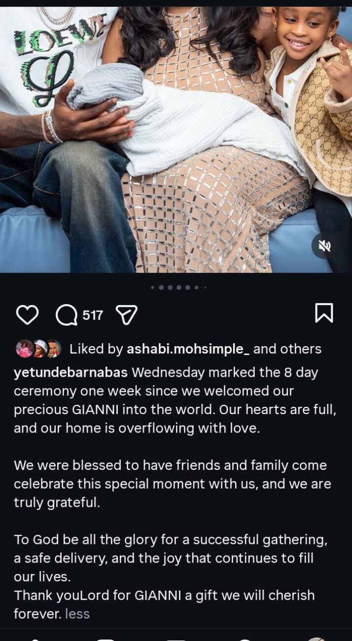 Yetunde Barnabas celebrates 8 days of son