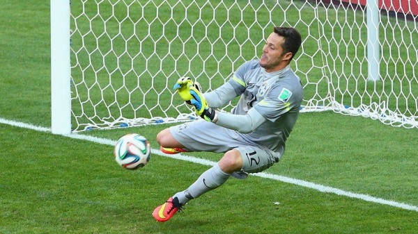 Cesar Saves Mauricio Pinillas of Chile's Penalty During Brazil's Second Round Win.