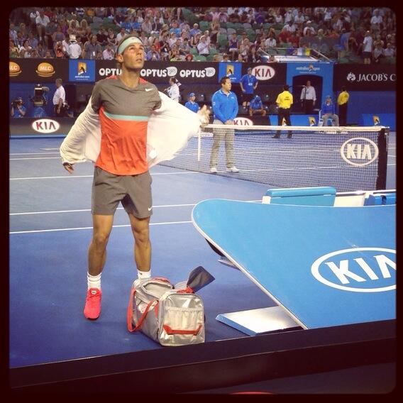 Nadal Strips After Winning the First Set of His First Round Match Against bernard Tomic.
