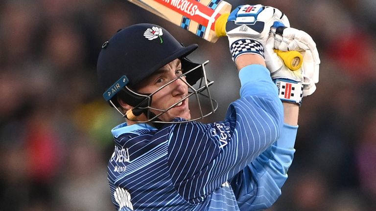 A look at some of the best shots from Yorkshire Vikings batsman Harry Brook's 72 run performance on Friday 